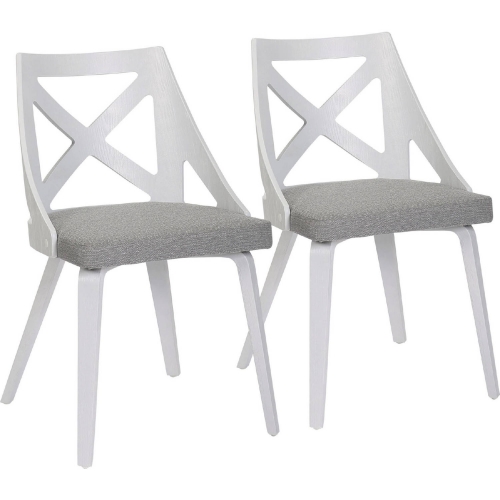 Charlotte Dining Chair in White Textured Wood & Light Grey Fabric (Set of 2)